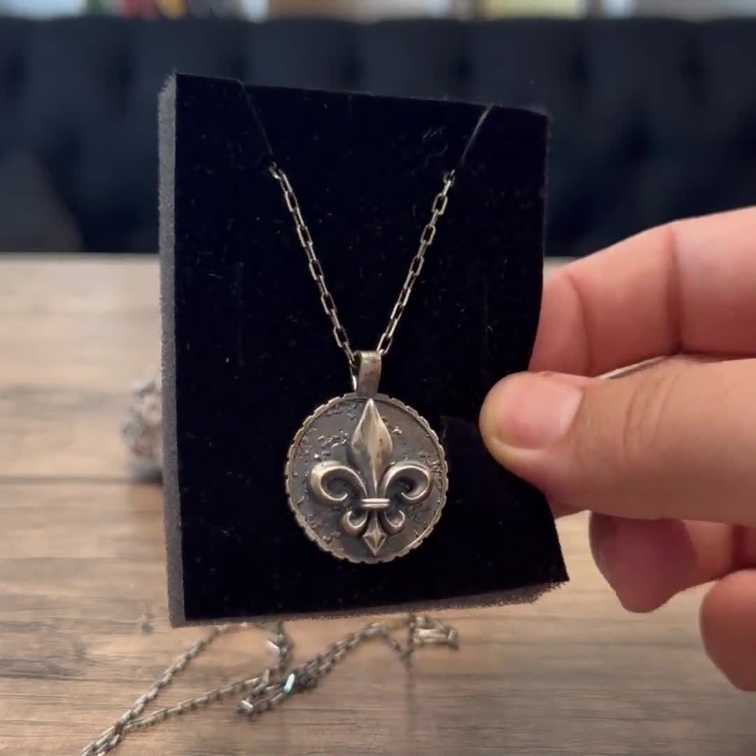 Sterling Silver Fleur De Lis Necklace , Handmade Symbolic Jewelry